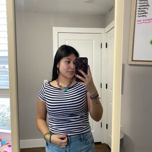 Striped Navy and White Women's Top